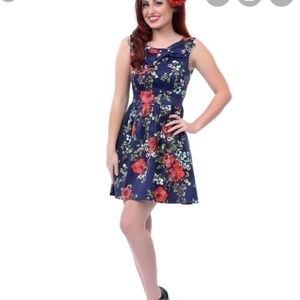 NWT Ixia Navy Floral Bow Dress Sz M